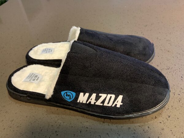 Black Slippers - Blue M White Mazda