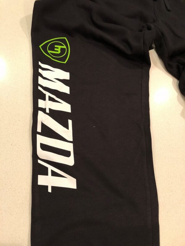 Black Trackpants with Green M White Mazda