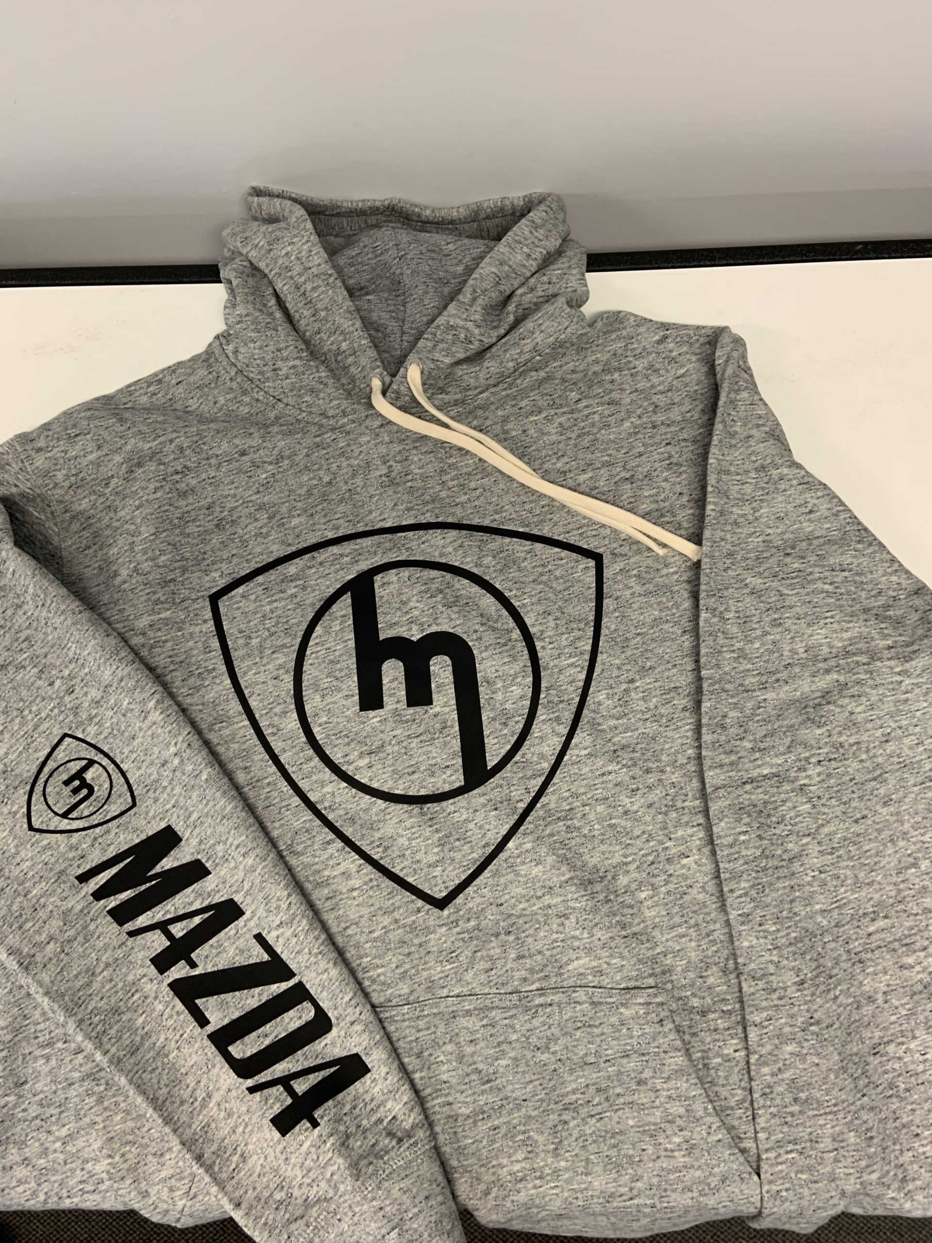 Grey Hoodie Large Black Front Print