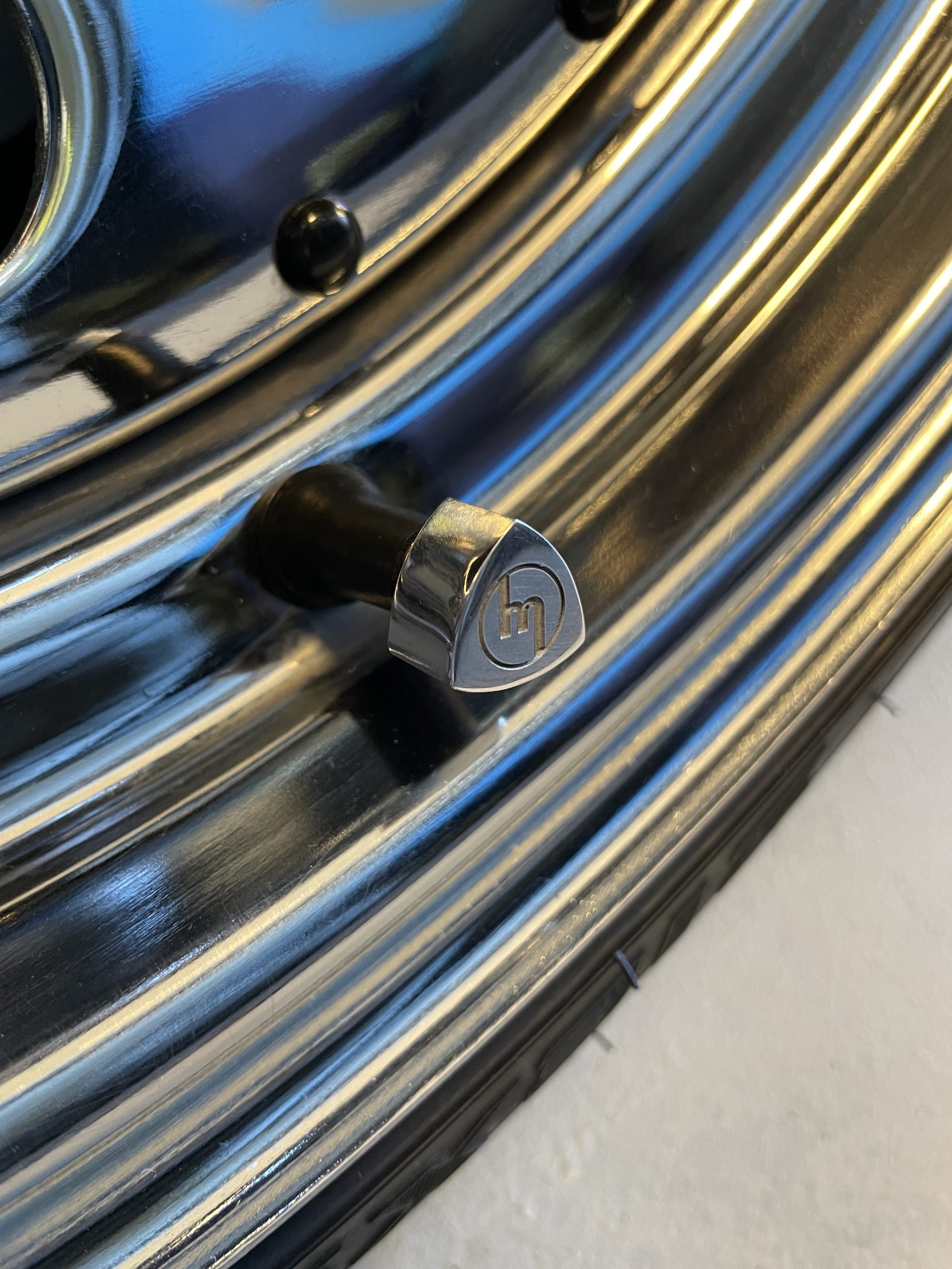 Polished Billet Rotor Valve Caps - M logo