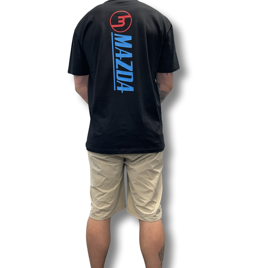 Red M Blue Mazda Black Tee