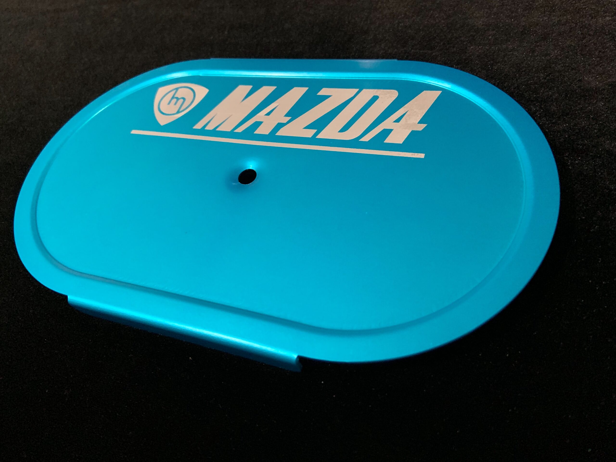 Blue alloy IDA Filter lid - M MAZDA Engraved