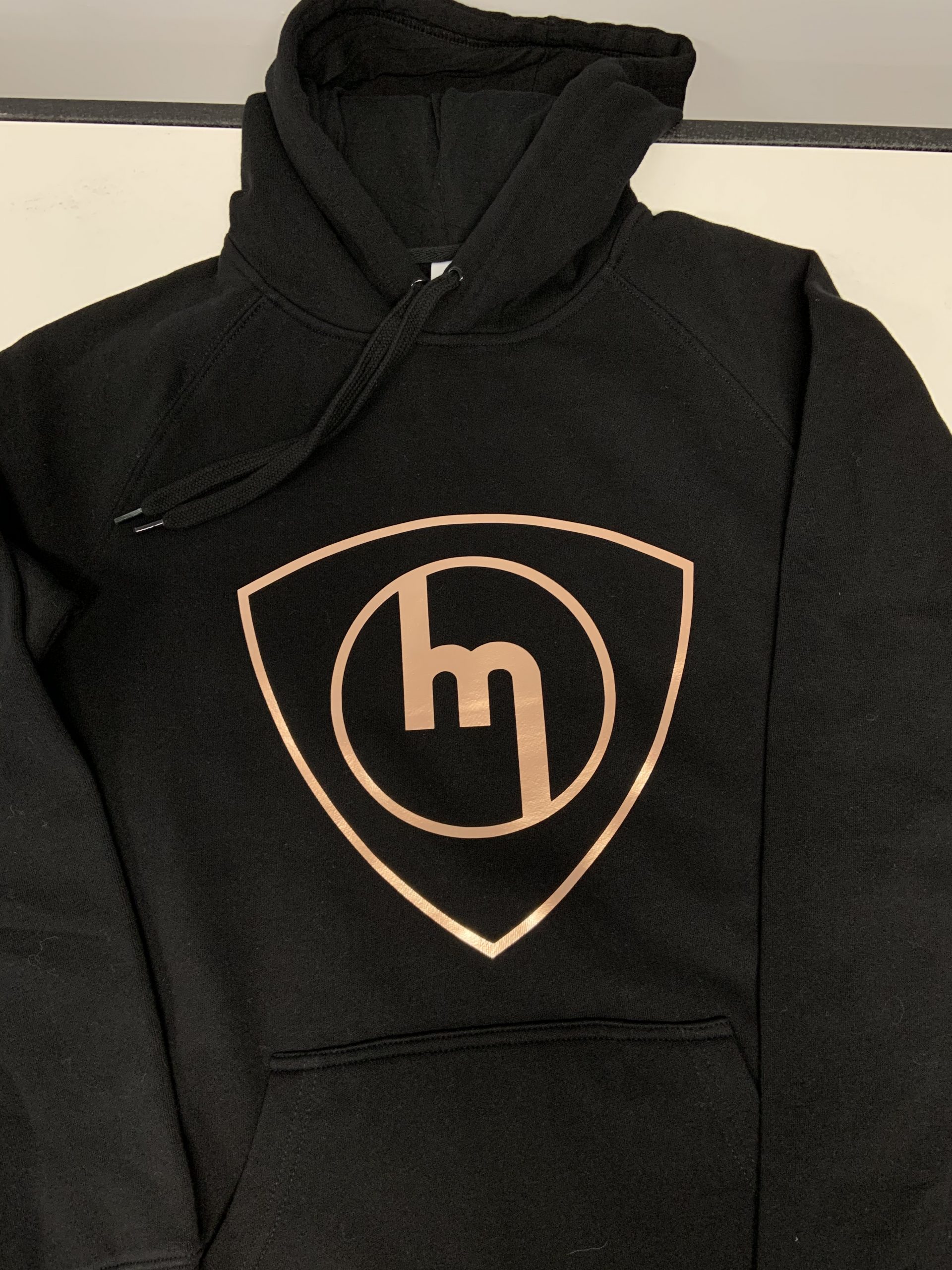 Woman’s Black Hoodie Rose Gold Logos