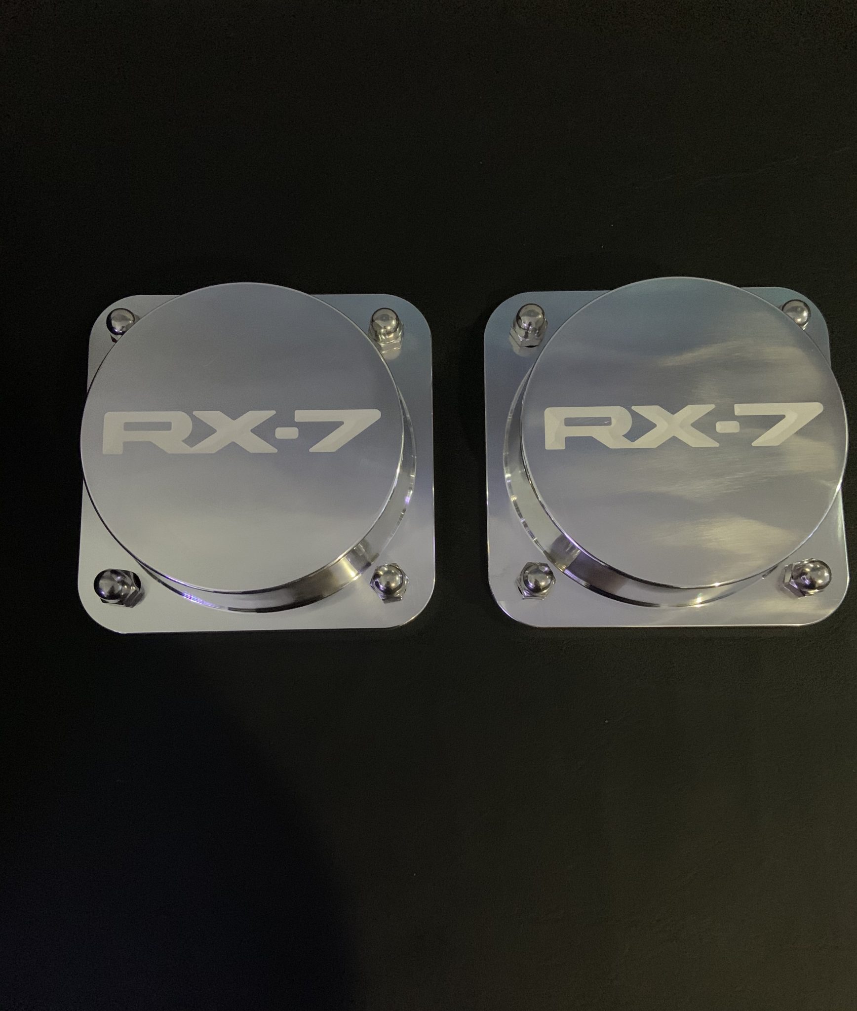 Rx7 FC Polished Alloy Strut Tops - Rx7 engraved