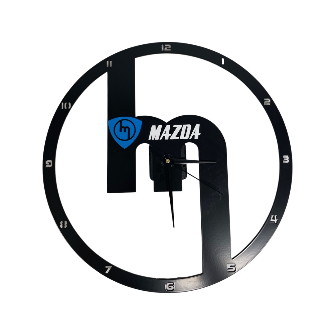Black Steel Clock - Blue M White Mazda