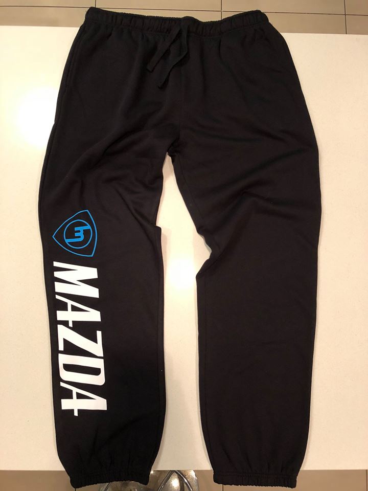Black Trackies with Blue M White Mazda
