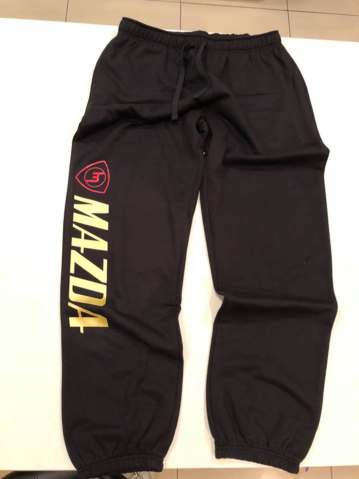 Black Trackpants with Gold M Red Mazda