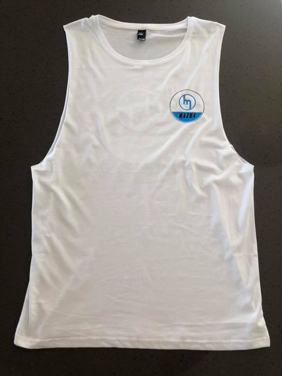 Blue M inside Hoop - White Singlet