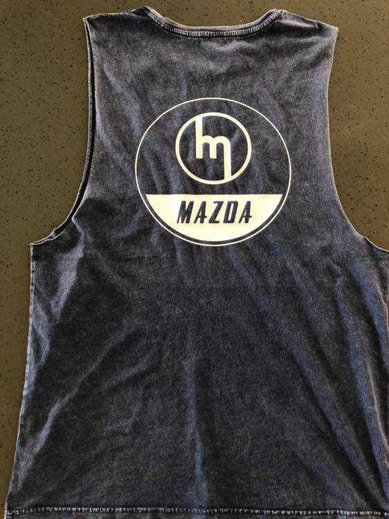 Blue Stonewash - White M hoop Singlet