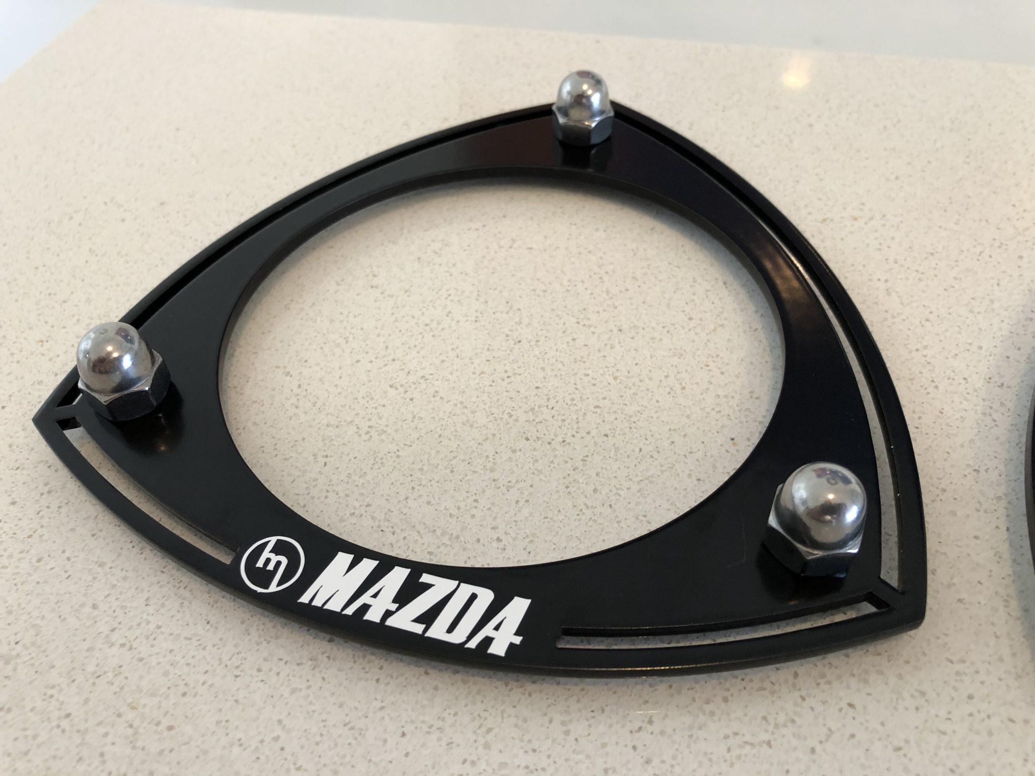 Mazda Rx3/808/323 Black Ring Strut Tops - White M MAZDA