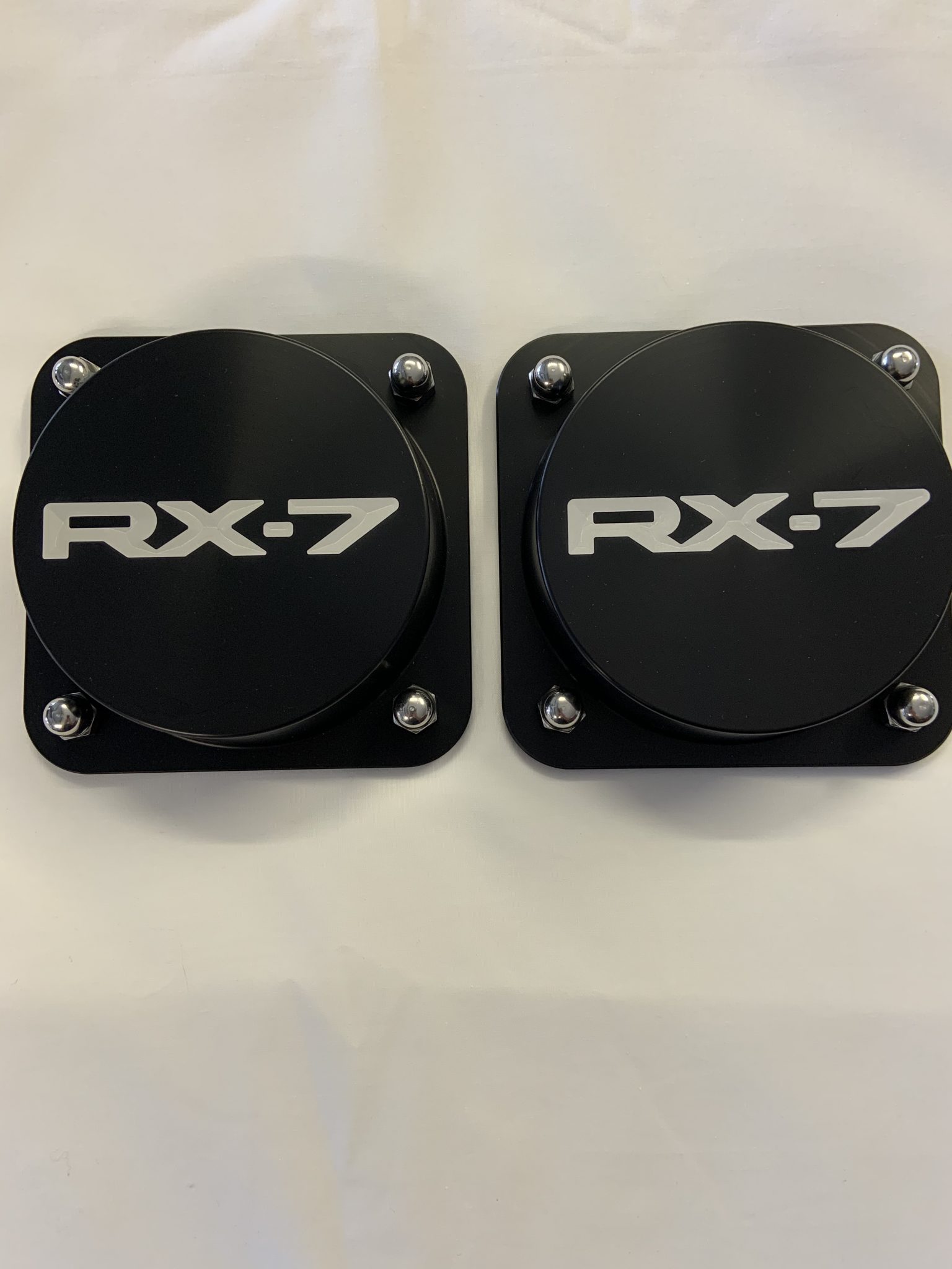FC Rx7 Black Strut Top Covers - RX7 engraved