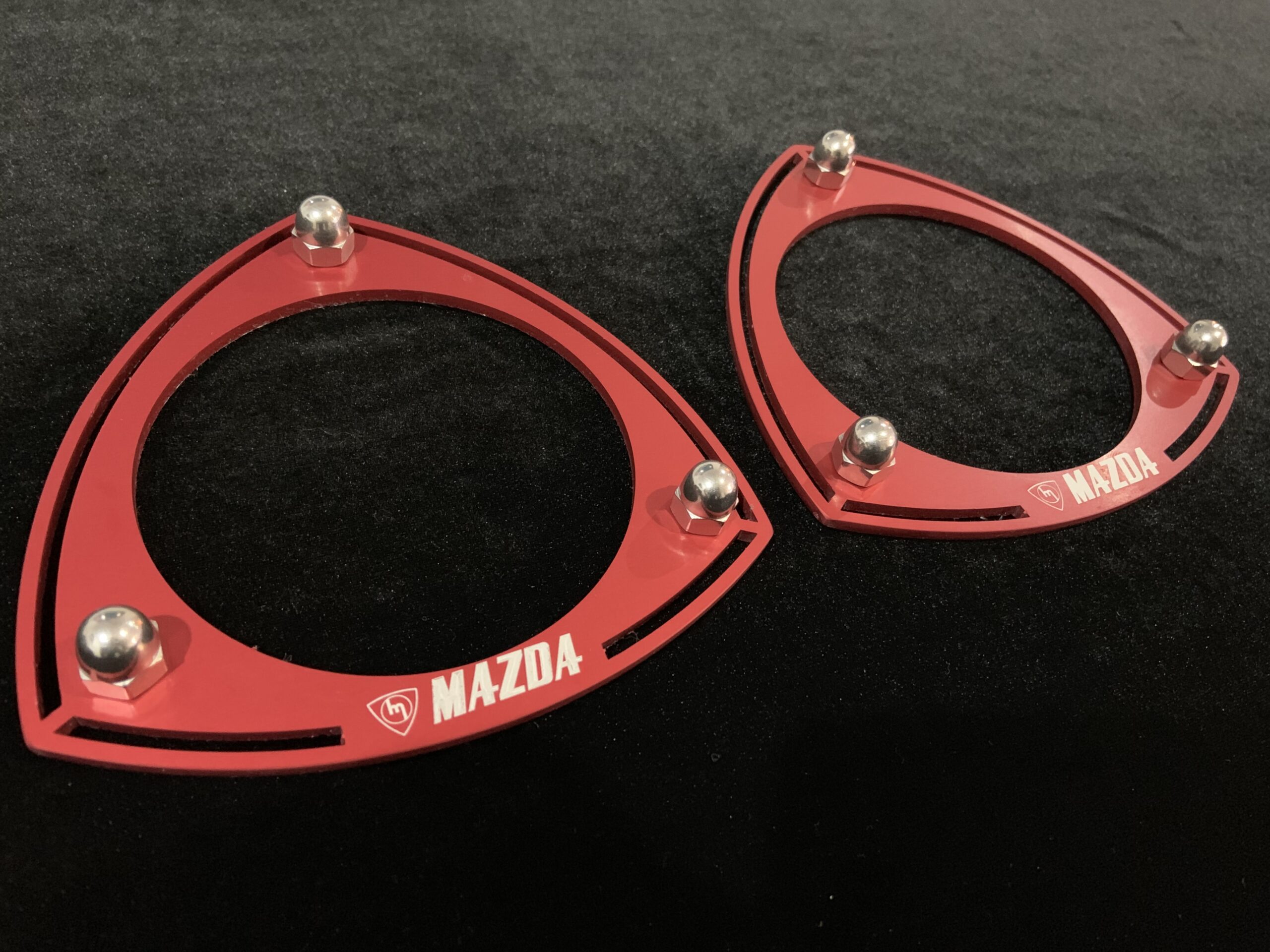 Rx3/808/323 Red Alloy Strut Tops - M MAZDA engraved