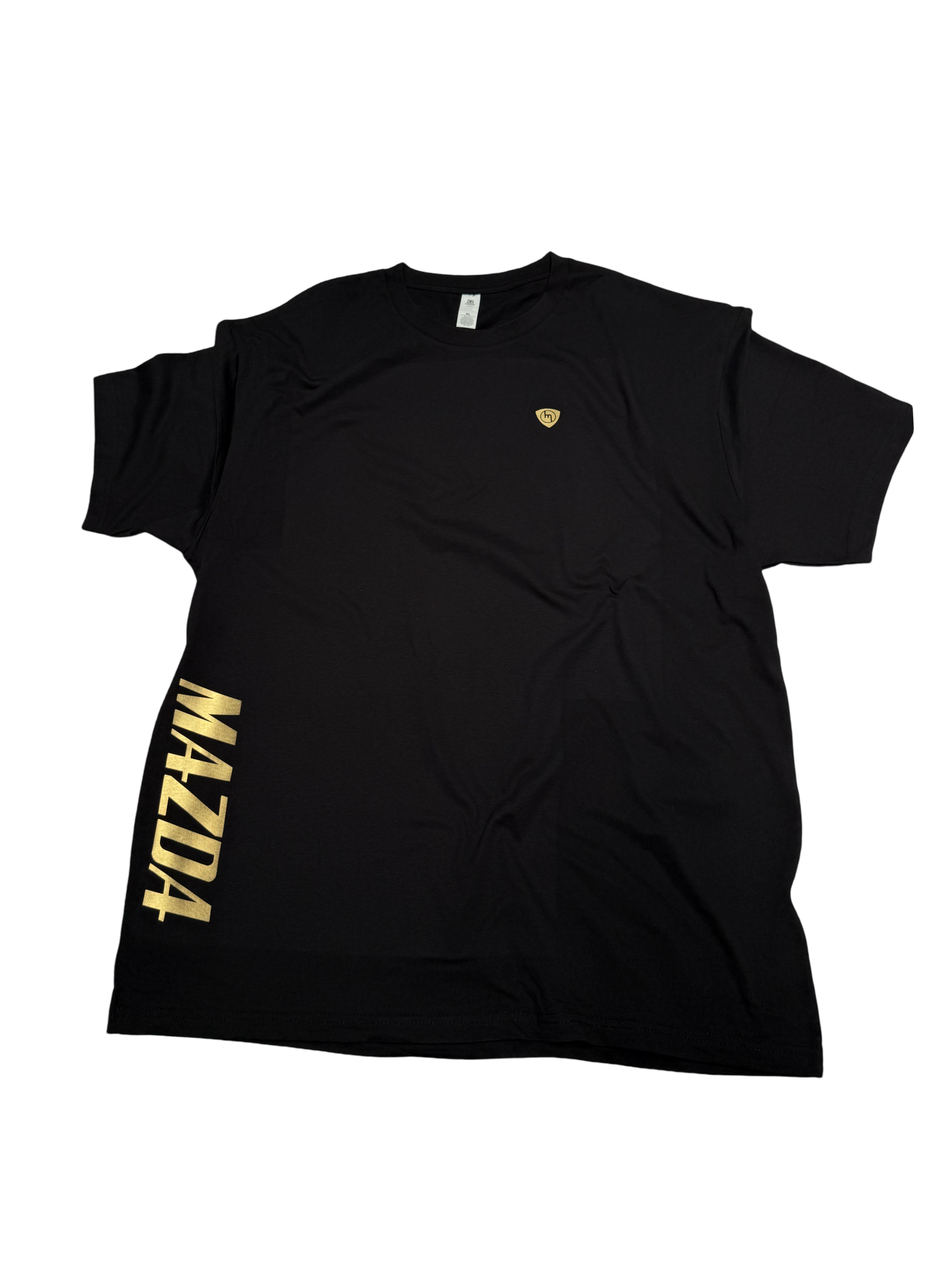 Black Tee Gold M Mazda logo
