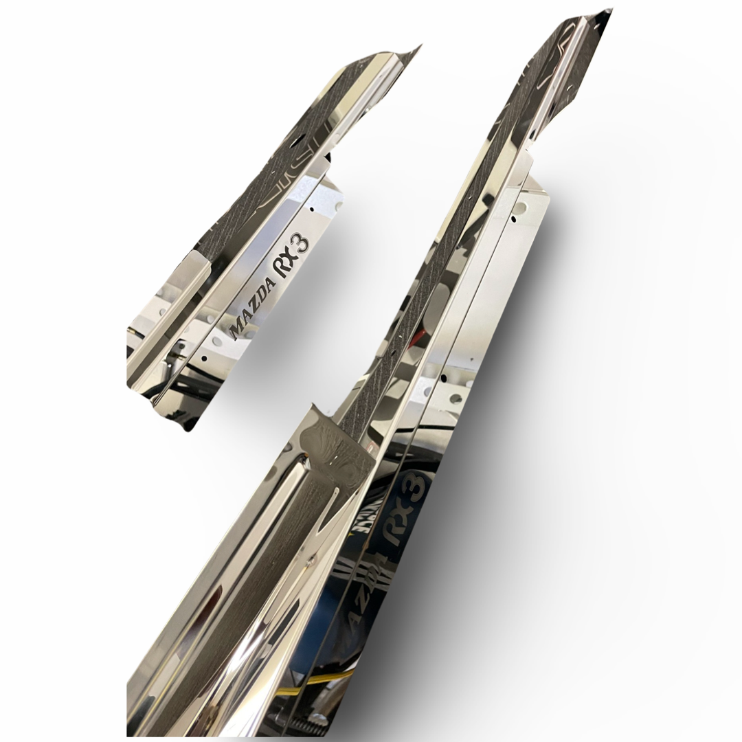 Rx3/808 Sedan/Wagon Scuff Plates - Polished Stainless ENGRAVED LOGOS