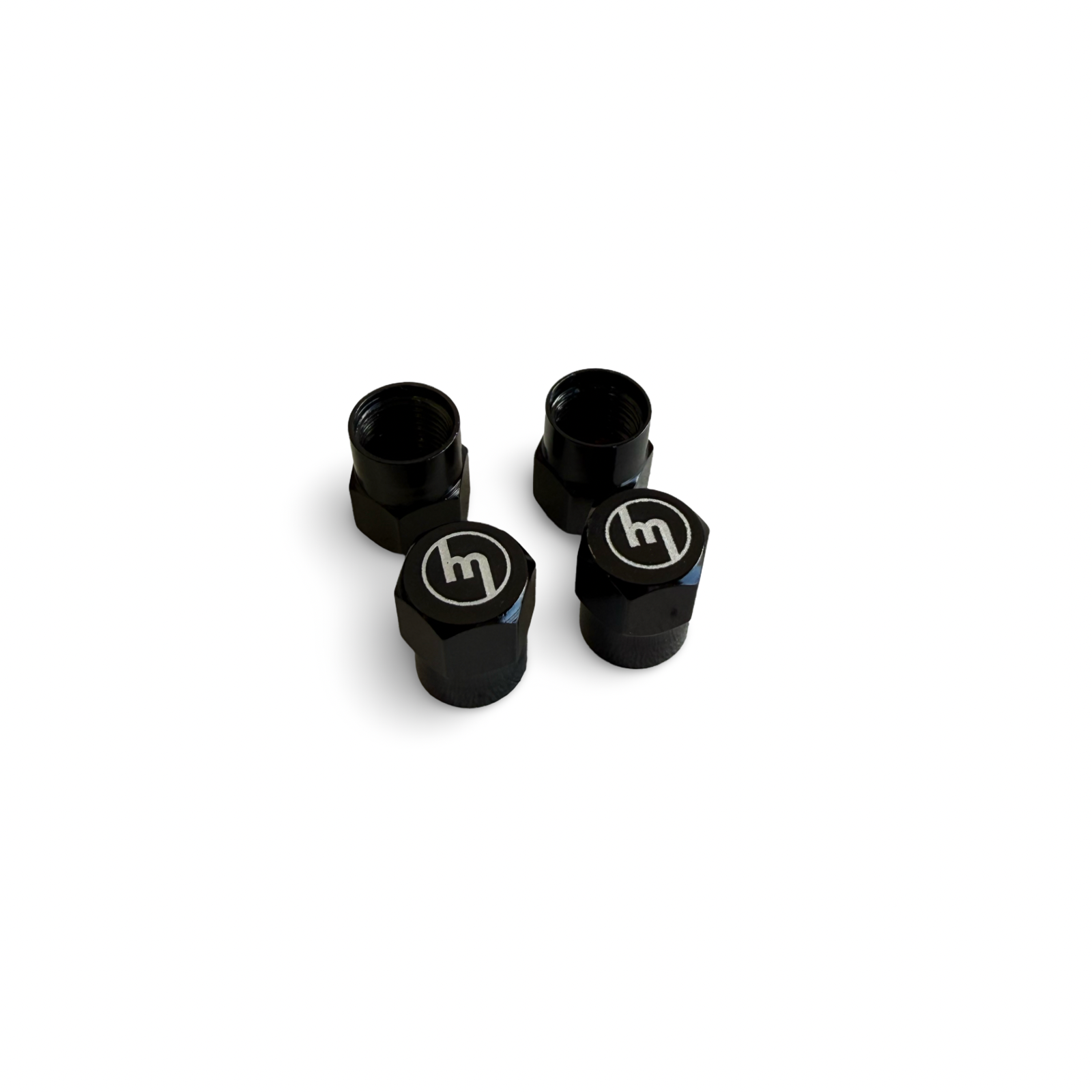 Black Valve Caps - Lazy M logo