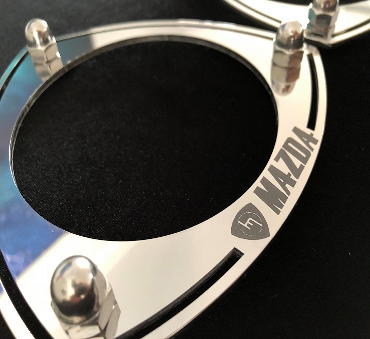 Polished Stainless Rx3/808/323 Strut top ring M Mazda etched