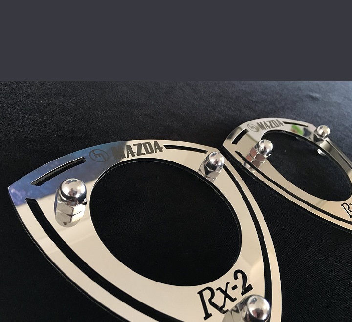 Polished Stainless Steel Rx2 strut Tops with M MAZDA engraved