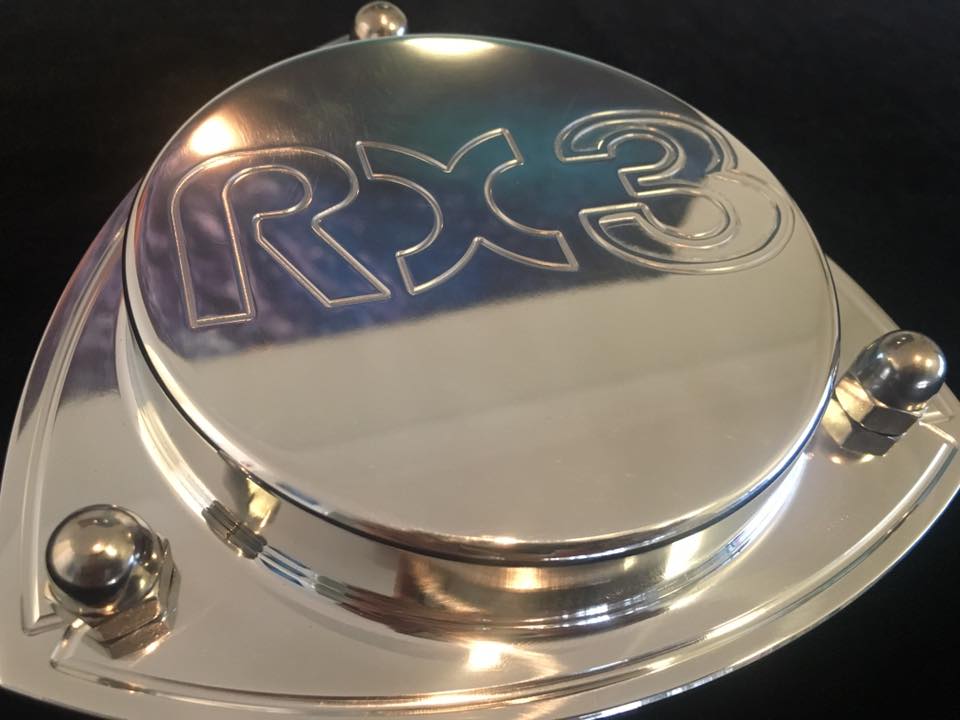 Polished billet alloy Rx3 engraved Strut Top