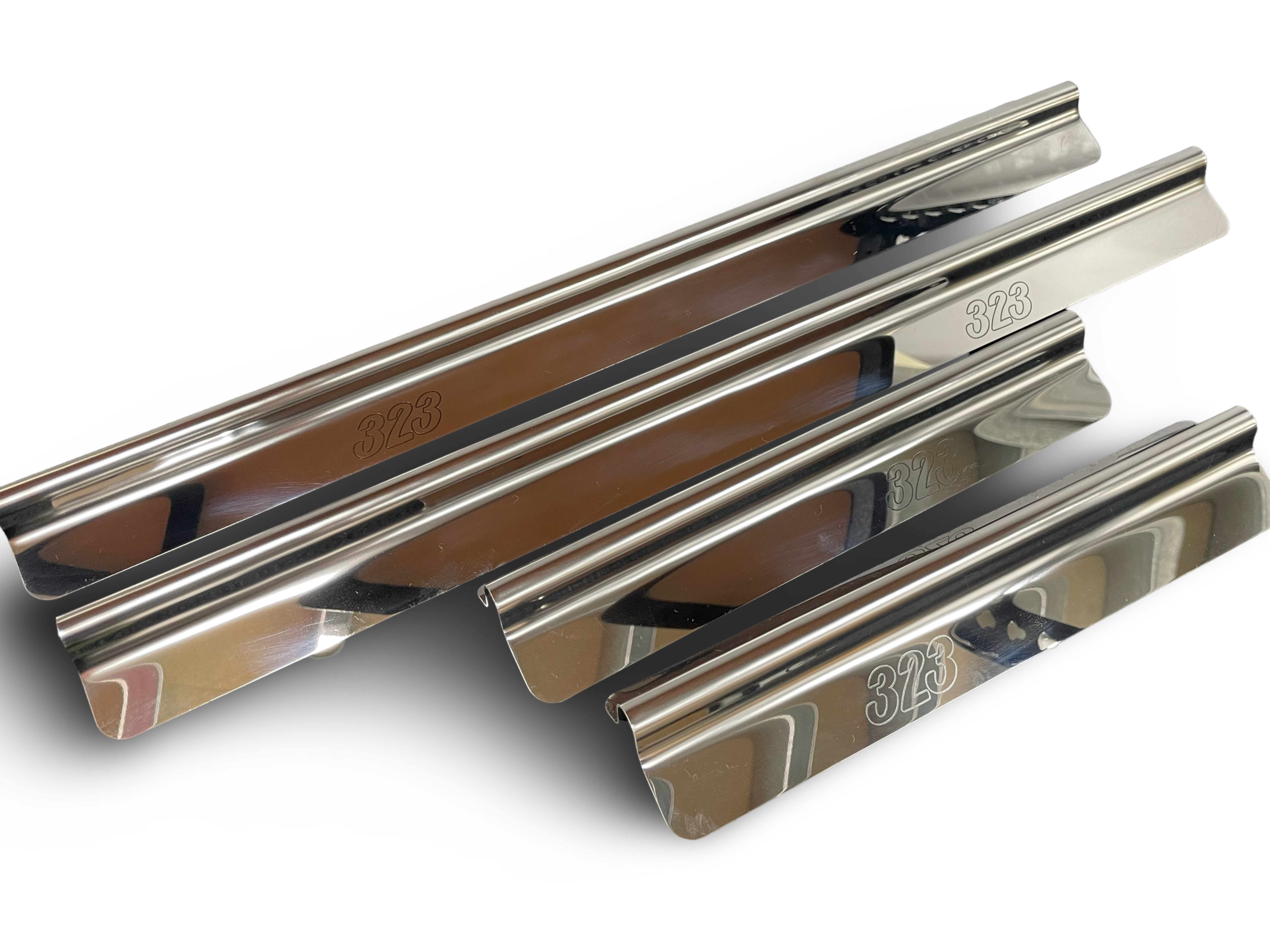 323 4door Hatch/Wagon Scuff Plates - Polished Stainless