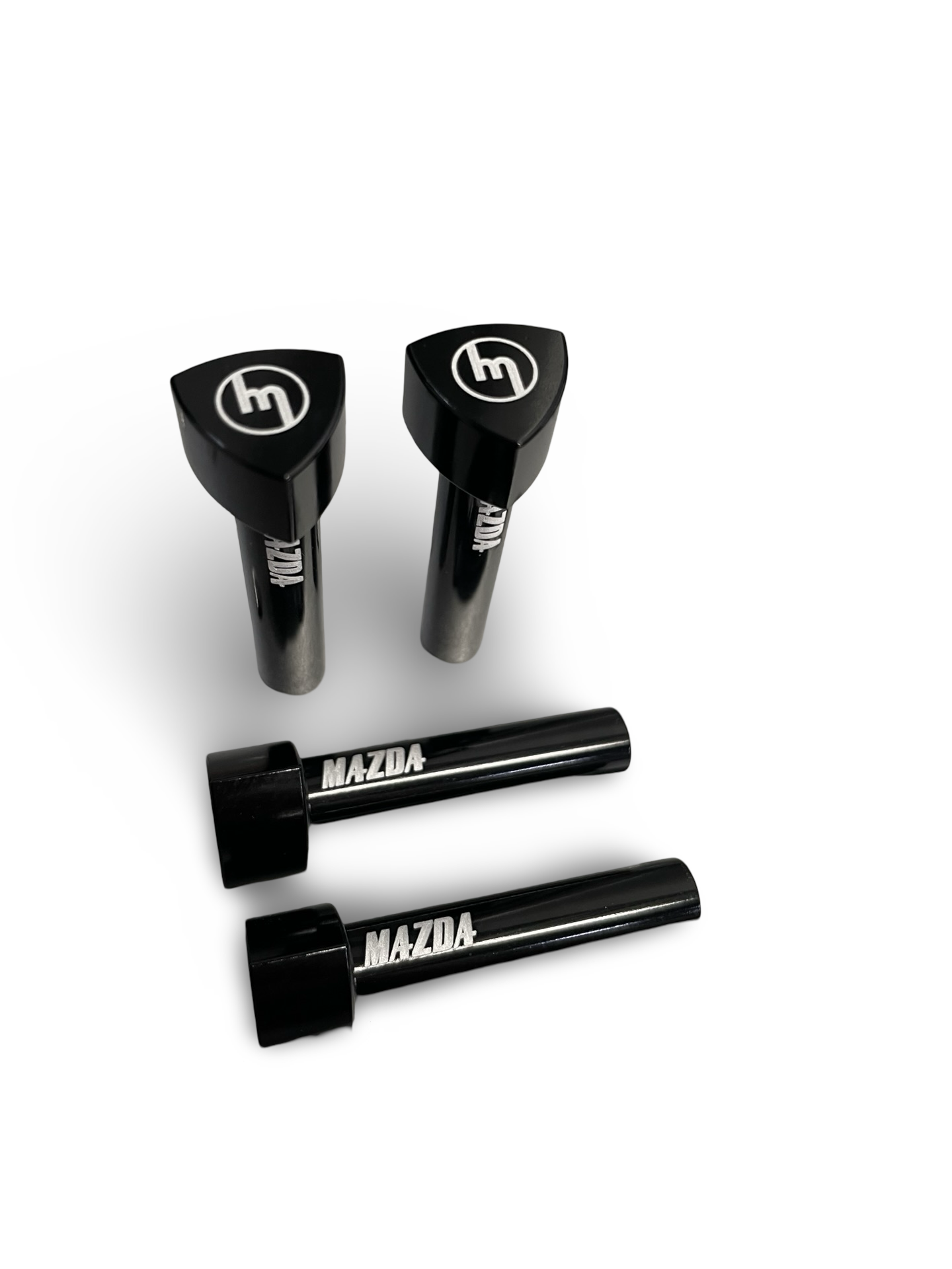 BLACK Billet Door Lock Knobs - M MAZDA (Pair)