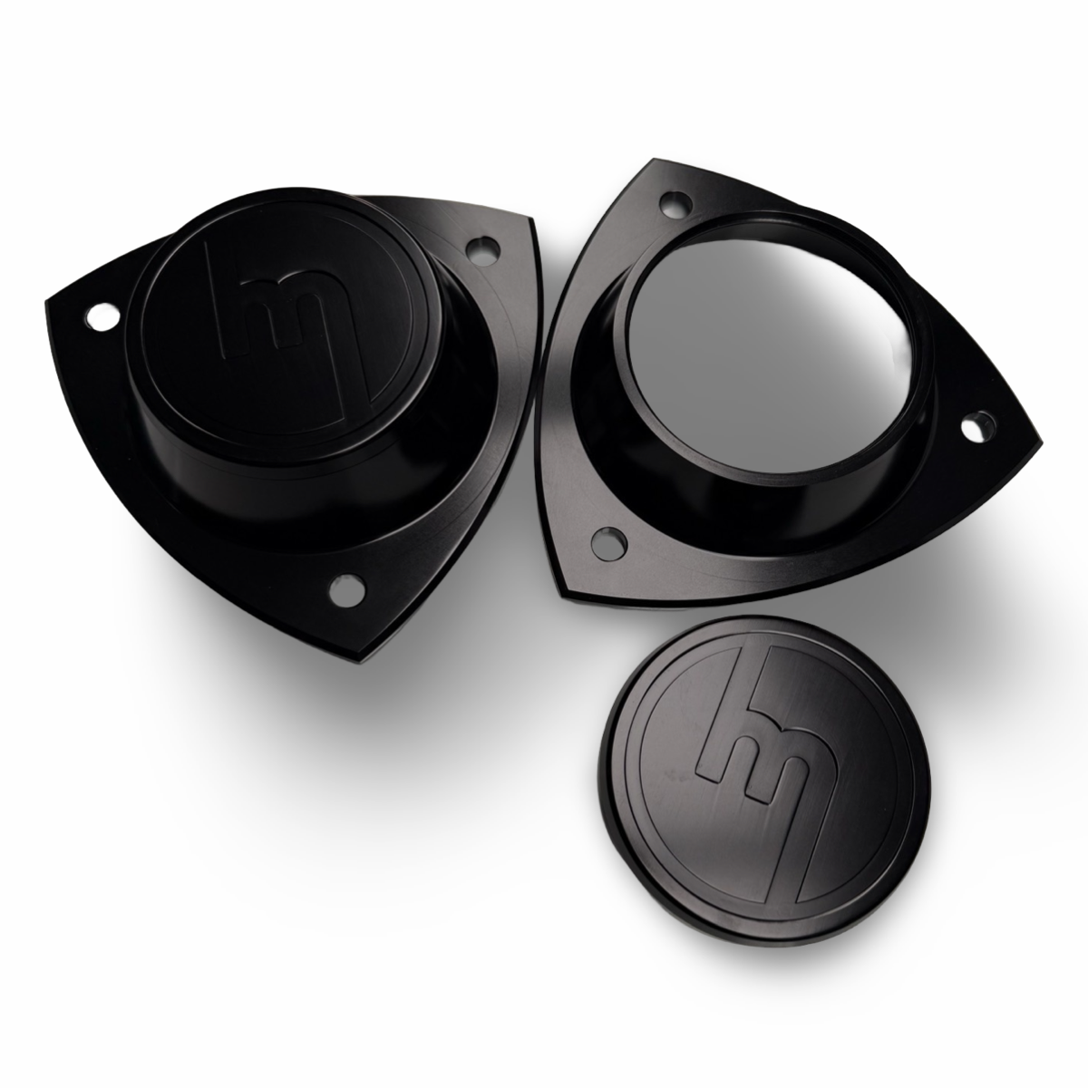 Rx3/808/323 Threaded Cap Black Billet Alloy Strut Tops - M logo