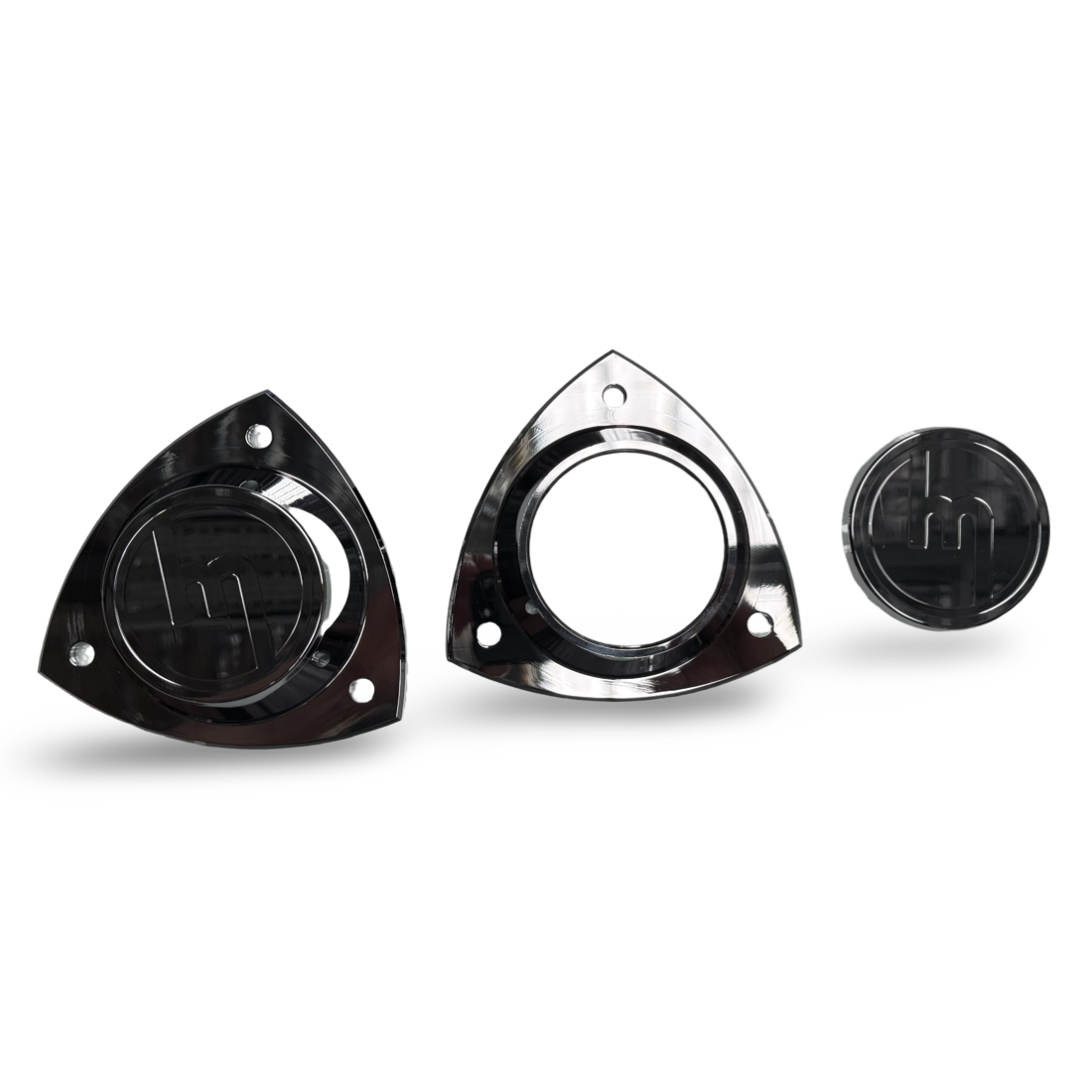 Rx3/808/323 Threaded Cap CHROMED Billet Alloy Strut Tops - M logo