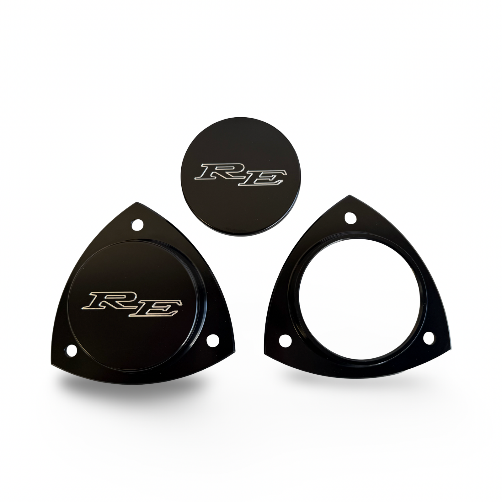 Rx3/808/323 Threaded Cap Black Billet Alloy Strut Tops - Low Profile